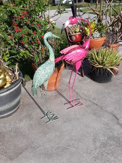 Tall colorful pink flamingo garden decor