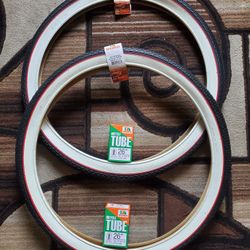 NEW Bicycle Bmx Cruiser Tires 26" White Wall Red Trim