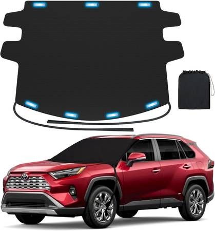 EW Car Windshield Cover for Ice & Snow Magnetic Weatherproof Frost Cover Fits Most Cars - Medium