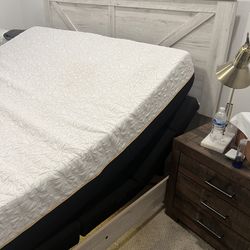 King size memory foam copper infused mattress and electric adjustable base with lights and remote control and headboard
