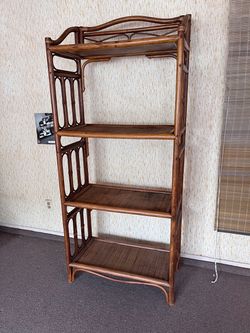 Rattan Bamboo 4-Shelf Etagere Bookcase