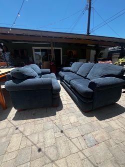 2 Comfy Bluish/gray Sofas, Coffee Table & Dining Room Set.