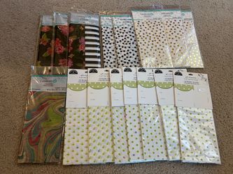 Decorative Tissue Paper, 16 Packages, $5 each, Flowers, Stripes, Polkadots, Swirls, Black, Gold, Green, Gift Tags