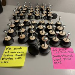 51 Wooden Knob Pulls 2 Sizes-1.5 & 1.25 Inch Diam. Used