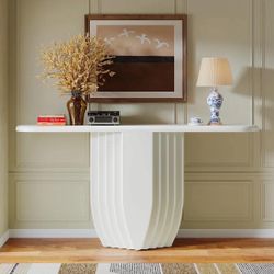 63" White Modern Console Entryway Sofa Table With Geometric Base