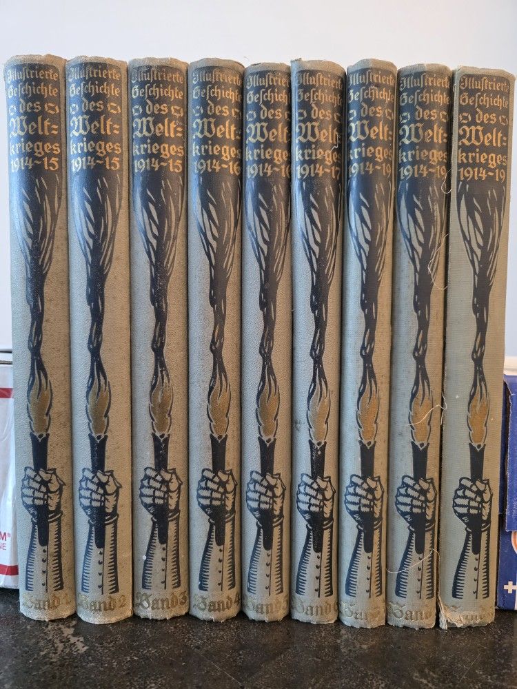1920 Hardcover 9 Vol. Illustrated History of the World War 1914/15; 1914/16; 1914/17; 1914/18