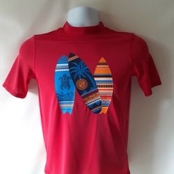 Lands End boys red short-sleeve swimwear surfer shirt size M (10-12)