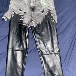 Denim Short / Faux Leather Pants Combo 