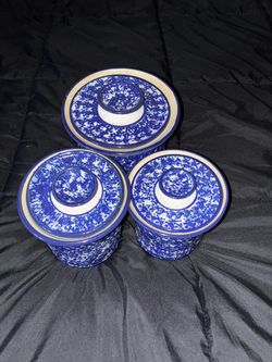 Blue and white ceramic canister set