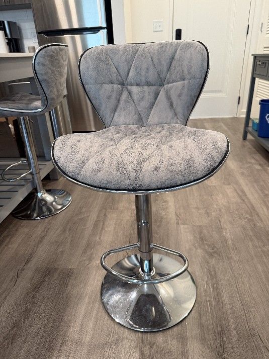 2 Leopard Shell Back Adjustable Swivel Bar Stools, PU Leather Padded with Back