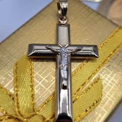 14kt Two Tone Gold Cross Pendant Dije Cruz de Dos Oros 14kt 