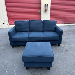Comfy Nice Blue Sofa Couch With Ottoman 🔥🔥