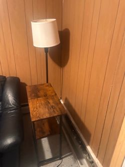 Wood Polished Side Table + Tall Lamp 🪔