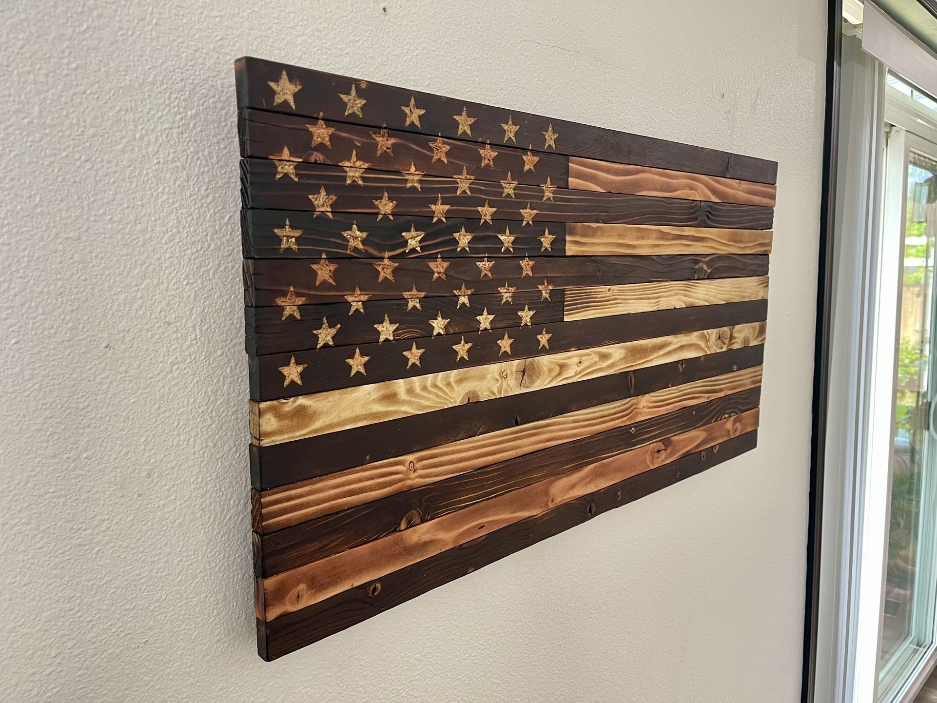 Rustic Burn/light Burn wood American flag- hand made