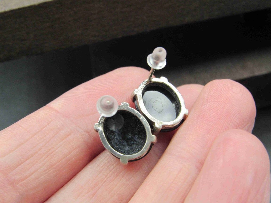 Sterling Silver Large Oval Black Stud Earrings Vintage Wedding Engagement Anniversary Beautiful Everyday Minimalist Cute Sexy