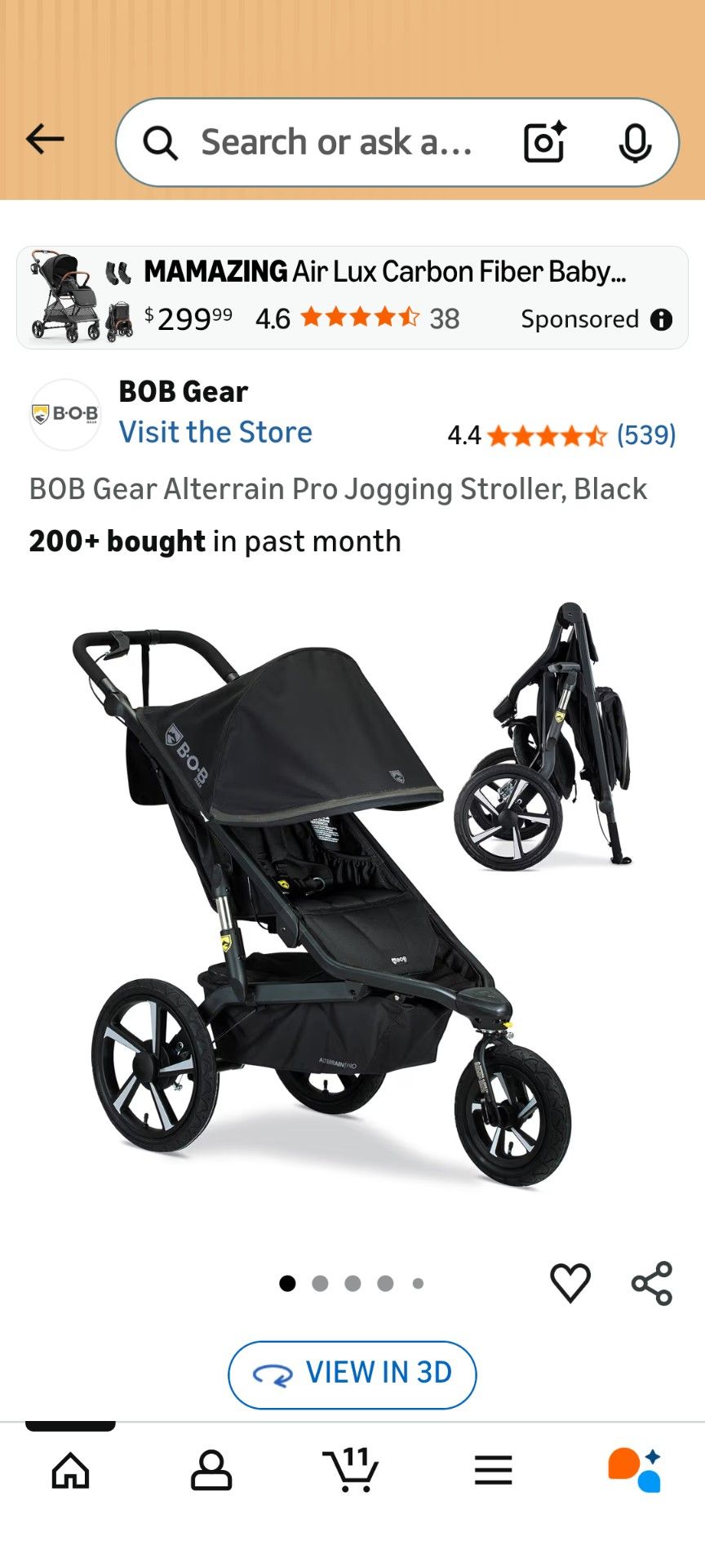 BOB Gear Alterrain Pro Jogging Stroller, Black