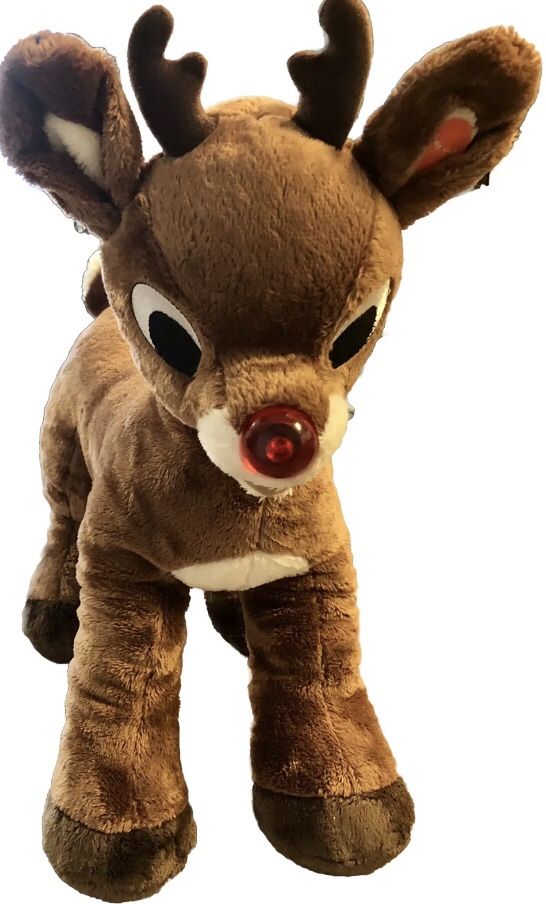 Build A Bear BAB Rudolph The Red Nosed Reindeer Light Up Nose! Stuffed PLUSH