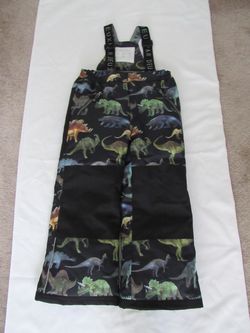 New Boys 5T Dinosaur Print Snow Bibs, Deux Par Deux