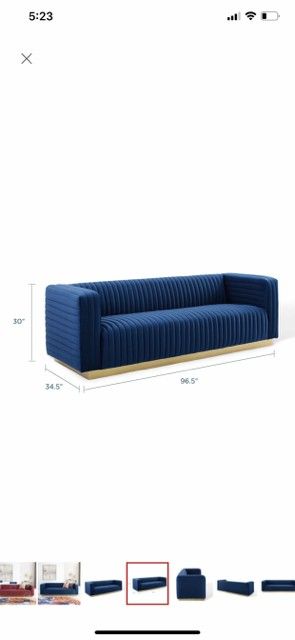 MODWAY Charisma Channel Navy Tufted Performance Velvet Living Room Sofa