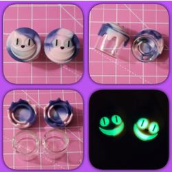 2 x 6ml Silicon/Glass Cheshire Cat Face Lidded Wax/Dab/Oil Storage Containers 