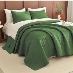 Oversized King Bedspread 128"x120",Olive Green 