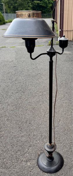 Vintage French Empire Hurricane Style Toleware Floor Lamp. 54”H