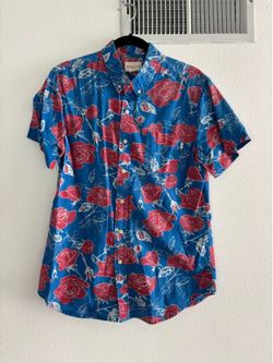 Obey Propaganda Men’s Floral Button Up Shirt Blue Red Roses Large L