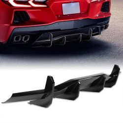 For 2020-2025 Chevy Corvette C8 Stingray Painted Black Rear Bumper Diffuser Lip -(2-PU-816-RLS-APBK
