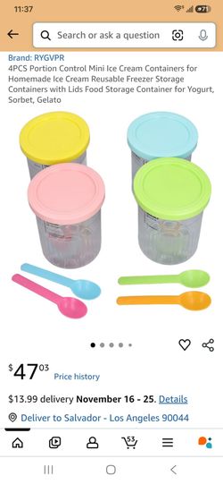 4PCS Portion Control Mini Ice Cream Containers for Homemade Ice Cream Reusable Freezer Storage Containers with Lids Food Storage Container for Yogurt,