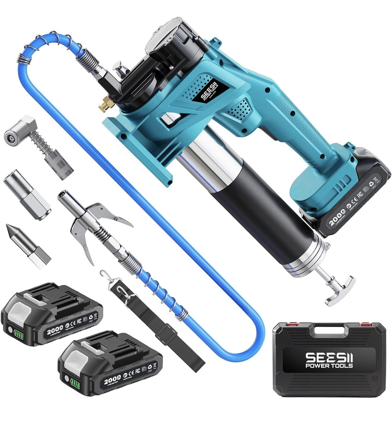 10000PSI Electric Grease Gun: Battery Powered Grease Gun with Ultra Bright LED Light new in box 2 batteries and charger $180