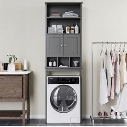 Over the Toilet Storage Cabinet, Bathroom Above the Toilet Rack, Bathroom Adjustable Shelf Organizer with Open Bottom Bar and Anti-Tip Device