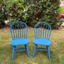 Wooden Blue Chairs 