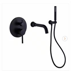 FORCLOVER Double Handle 1-Spray Wall Mount Rain Mixer Tub and Shower Faucet 2 GPM with Hand Shower in. Matte Black Valve Included