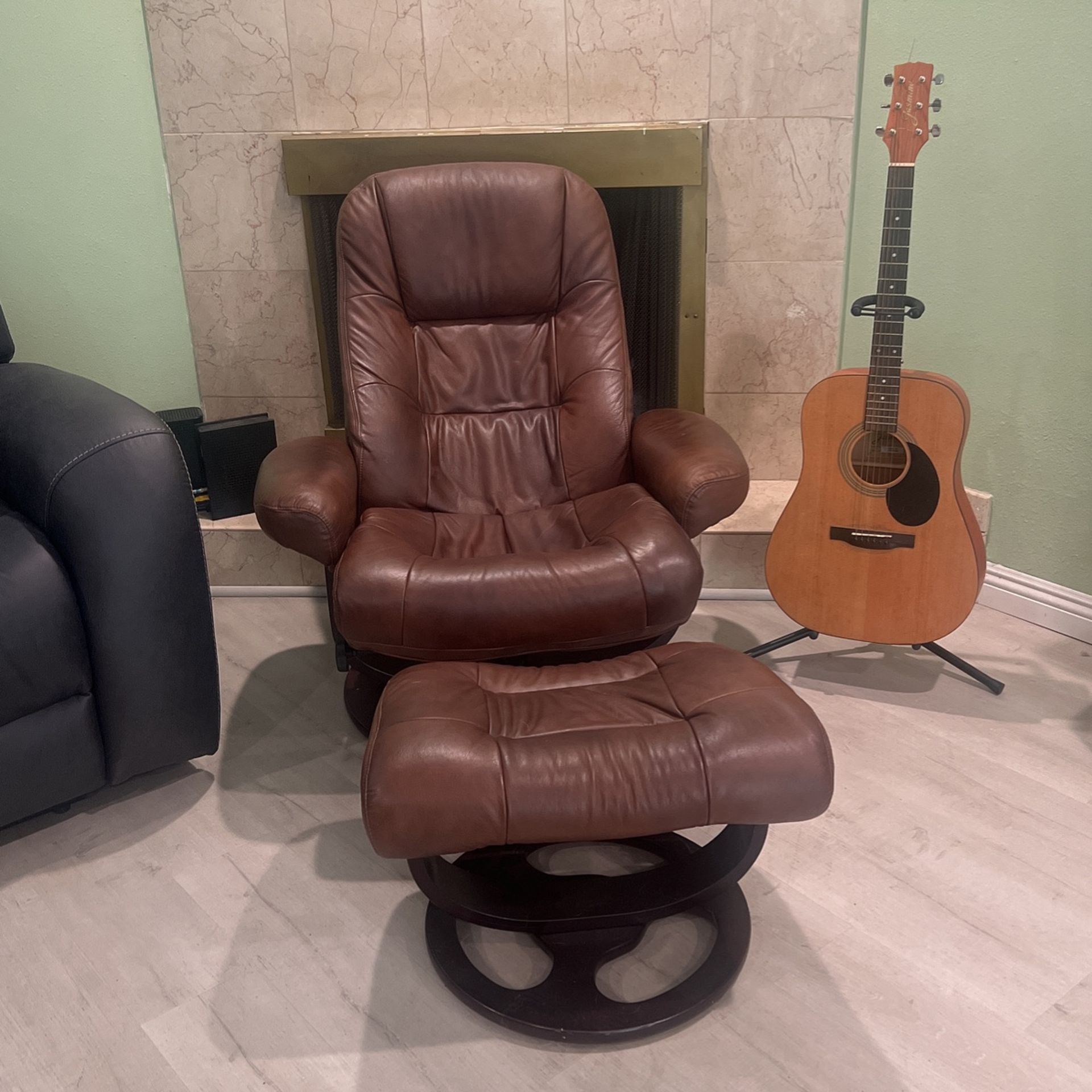 Jacque Upholstered Swivel Recliner with Ottoman