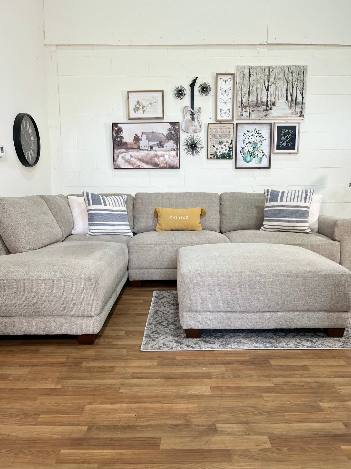 Raylin L-Shape Sectional Couch w/ Ottoman | Free Delivery