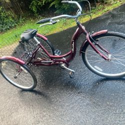 Schwinn Meridian Adult Tricycle 26" | Burgundy | Single Speed | Baskets