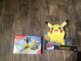 Pokemon My Friend Pikachu Talking Light-Up Plush & Mega Construx Pikachu vs Bulbasaur