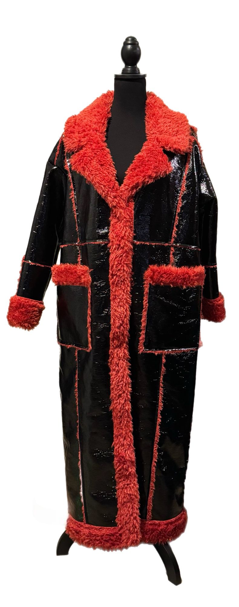Dolls Kill Azelea Wang Lauder Red Shearling Coat Sz L Black Red Sherpa NWOT