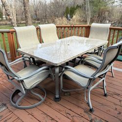 Patio Furniture - 7 Piece Granite Table & 6 Chairs