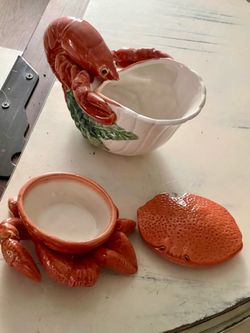 Unique Crab and lobster ceramic cup and dish collectible