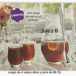 Princess House Juego De 4 Vasos Altos , Cuchara Larga Y Jarra De 86 Oz Nuevas En Sus Cajas 
