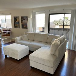 New 106x76 Corduroy Sectional Couch With Storage Ottoman / Free Delivery 