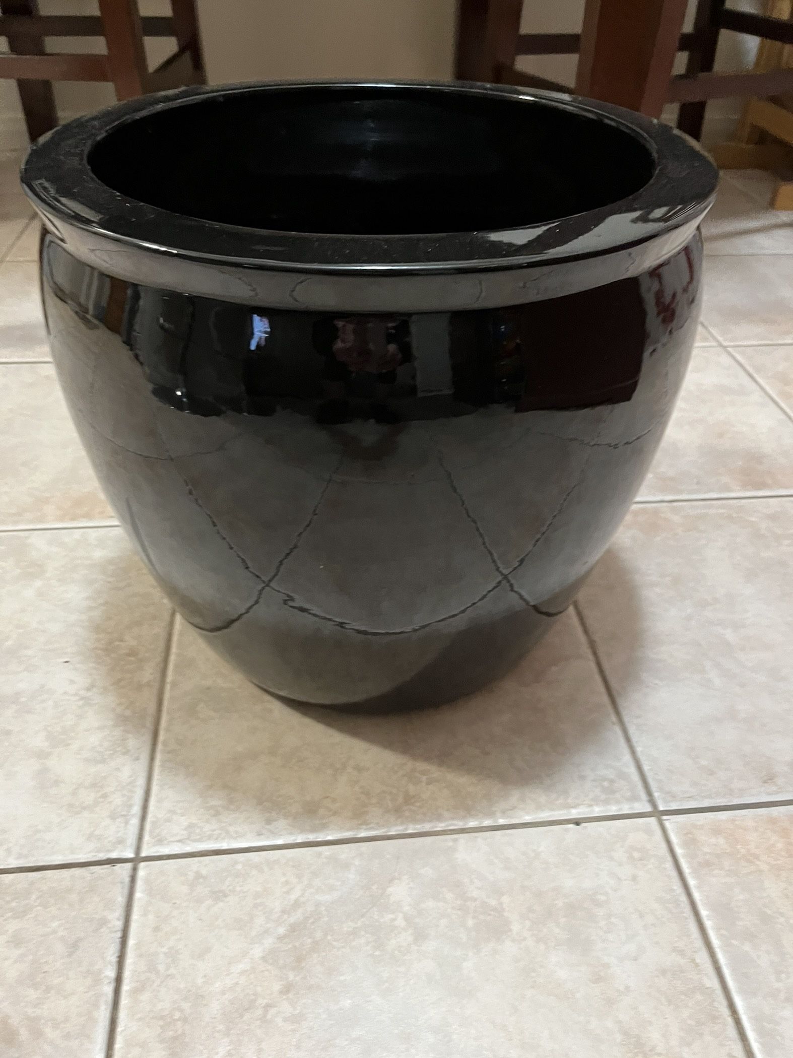 14” Black Ceramic Fishbowl Planter