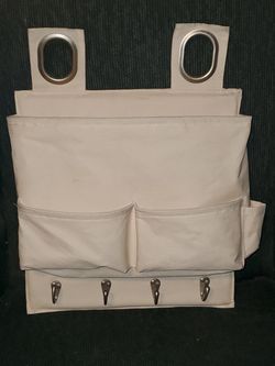 Hanging Closet Accessory Organizer Beige Canvas 4 Compartments & 4 Hooks