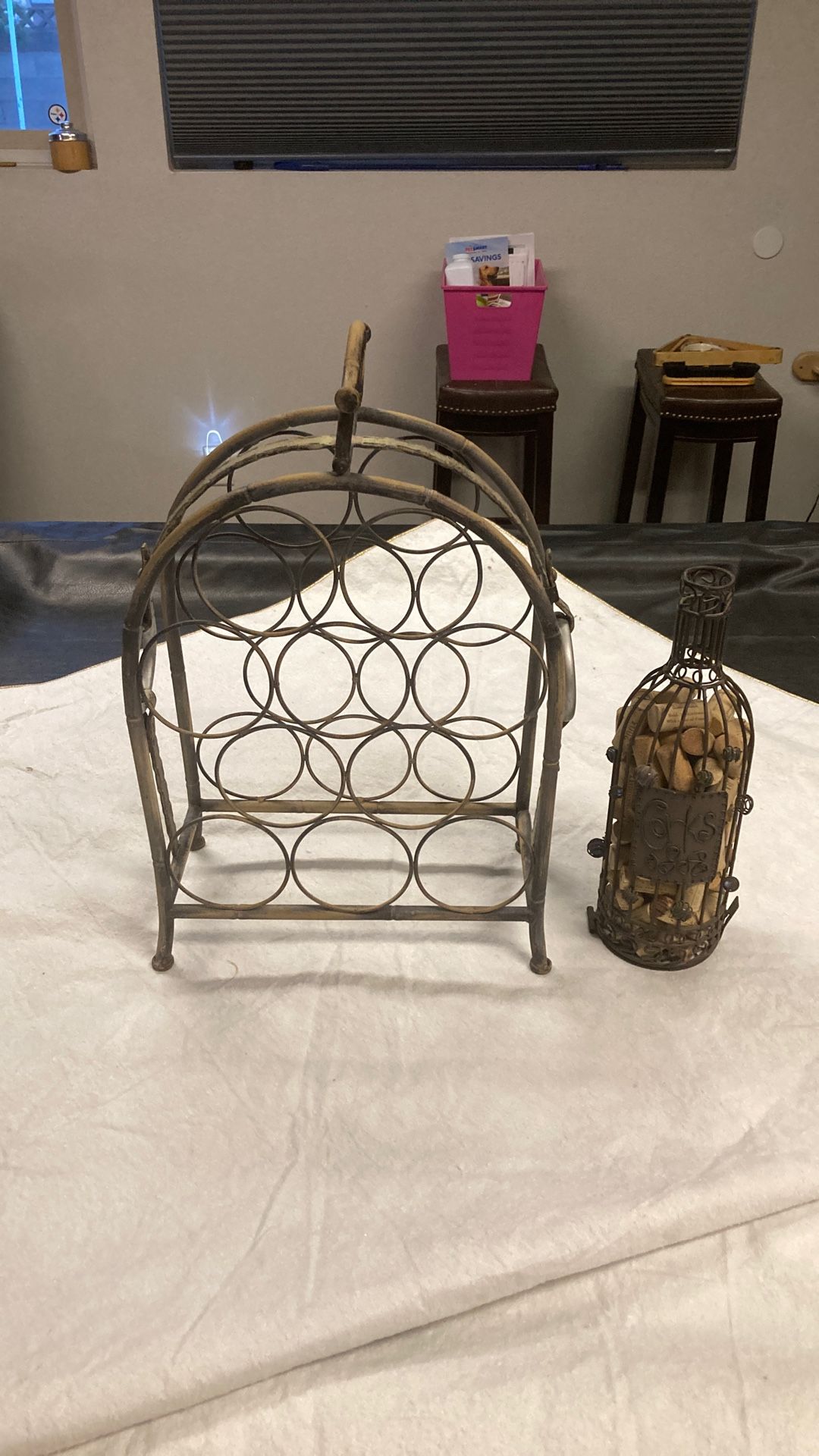 Wine rack with decorative wine bottle with corks $10 no shipping excellent condition