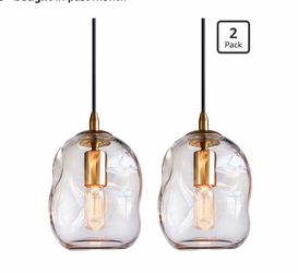 Pendant Lights Kitchen Island, Gold, Clear Art Glass 2 Pack
