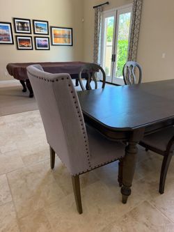 Dinning Room Table, 6 Upholstered Chairs, and Server (Gray)