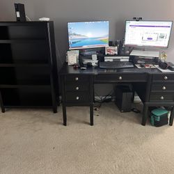 Dark Brownish/black Executive Office desk & Bookshelf 