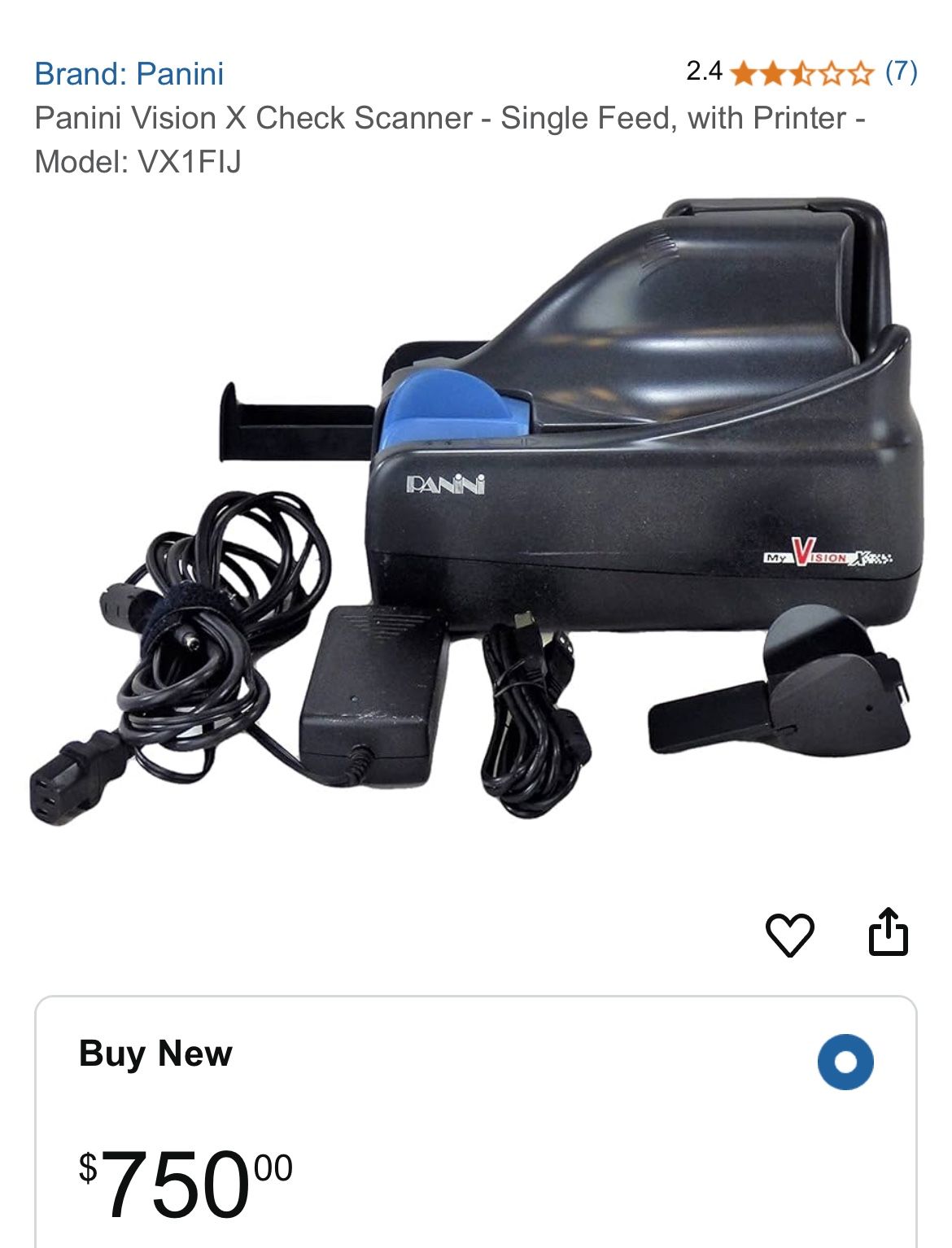 Panini Vision X Scanner Single Feed With Printer