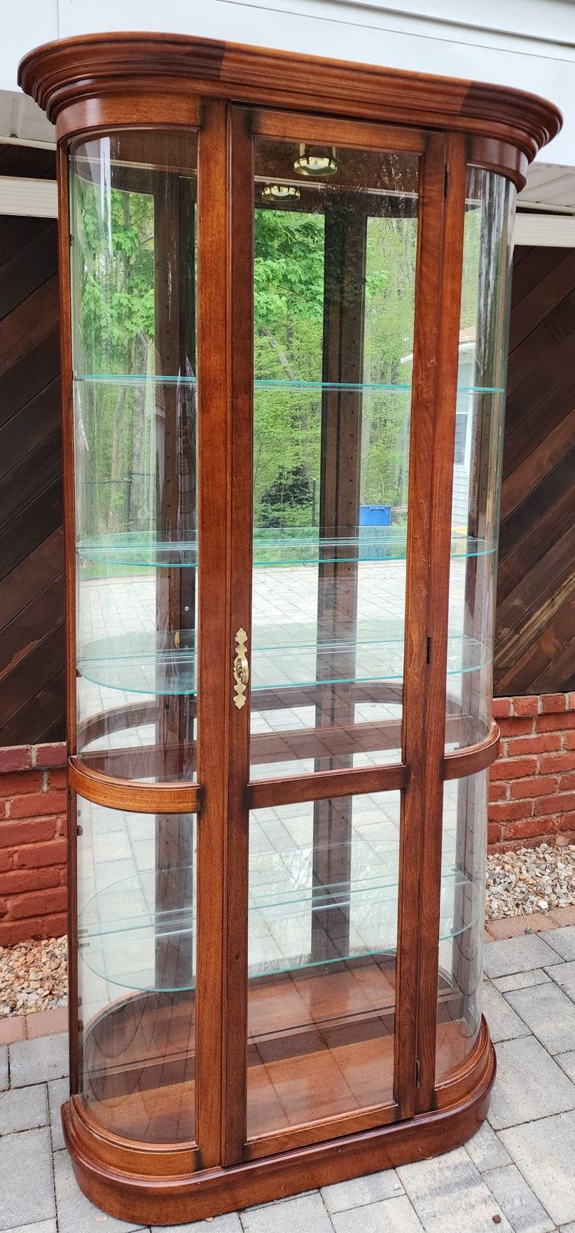 
Lighted Corner Curio Cabinet – Glass Shelves & Mirror Back